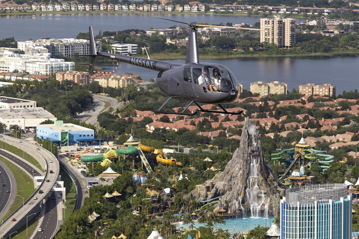 Experience breathtaking aerial views of iconic Orlando sights from thrilling theme parks to stunning landscapes all while soaring high above the Sunshine State. Discover the magic from a unique perspective.